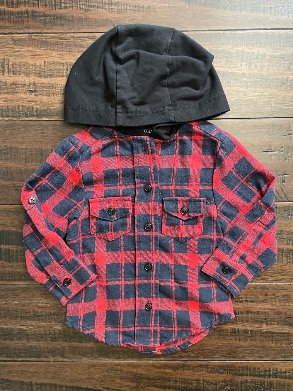 Lenox James Hooded Black and Red Flannel Button Up Shirt